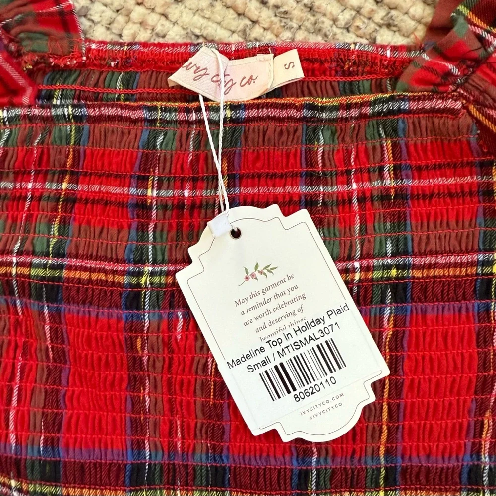 Ivy city co Red Plaid tartan Peplum Madeline Top S new with tags - Picture 3 of 3
